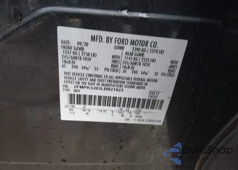 2020 Ford Edge Sel from USA, damaged, VIN 2FMPK3J93LBB21823